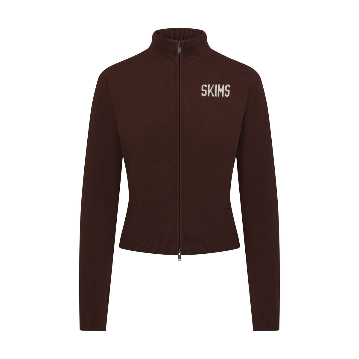 SWEATER KNIT LOGO ZIP UP MOCK NECK SWEATER | COCOA EGRET