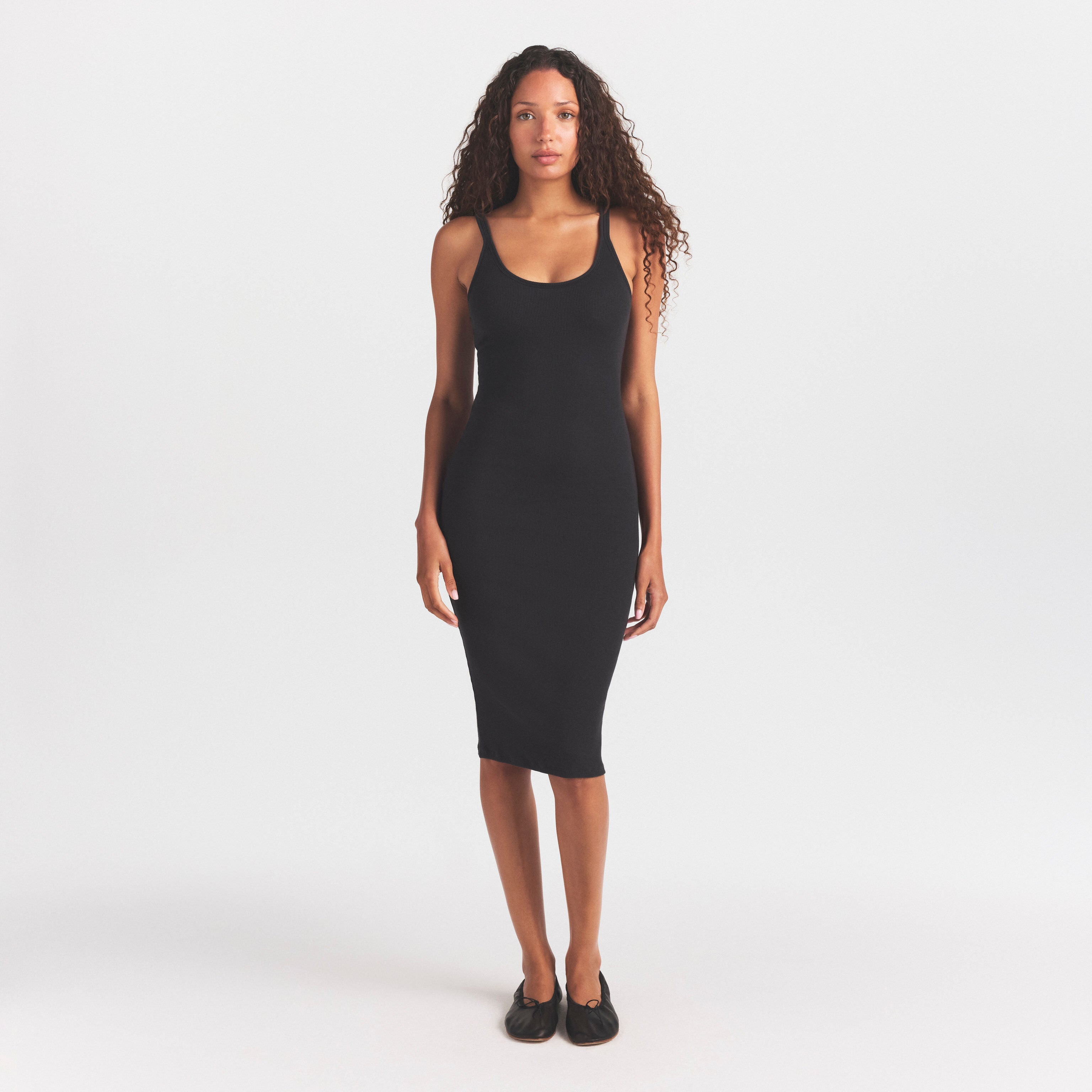 COTTON RIB TANK MIDI DRESS | SOOT