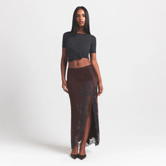 SILK LACE SKIRT | ESPRESSO CONTRAST