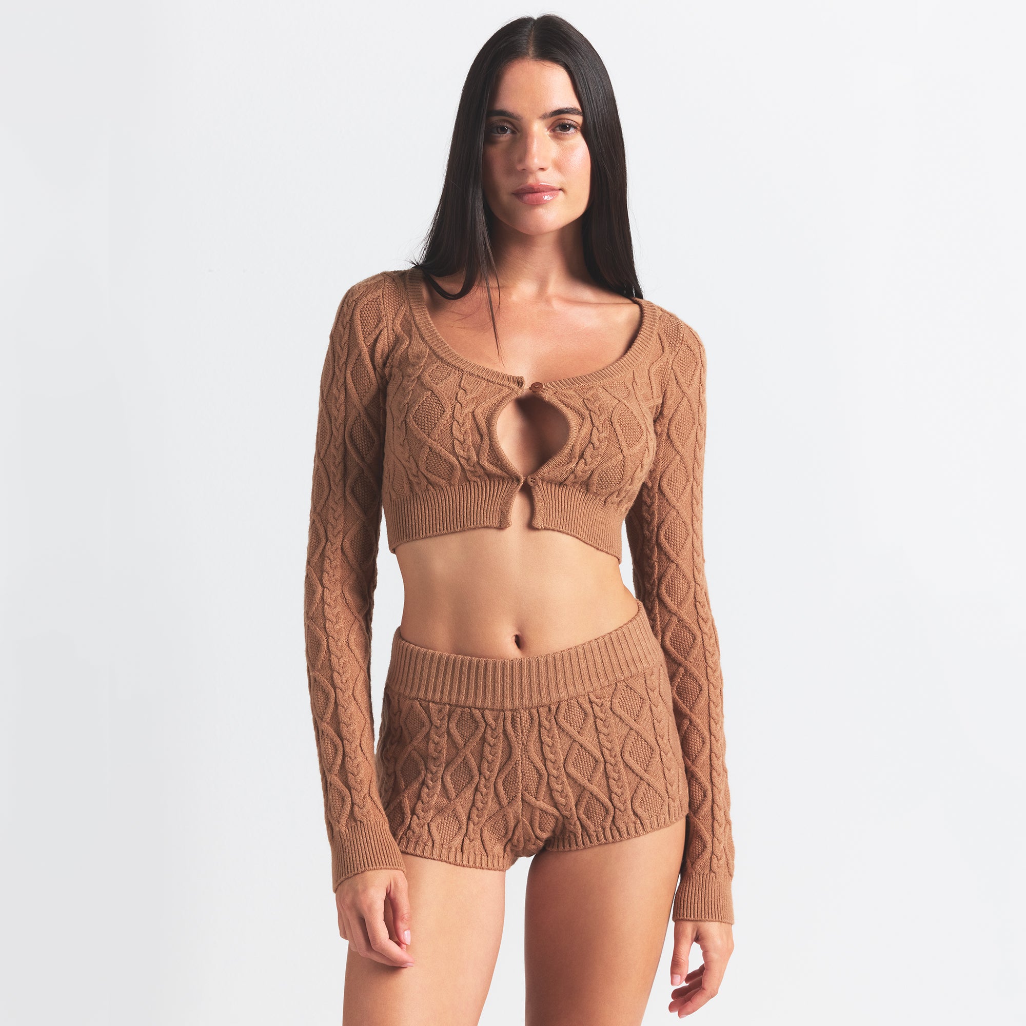 SNOW BUNNY CABLE KNIT CARDIGAN | DARK HONEY