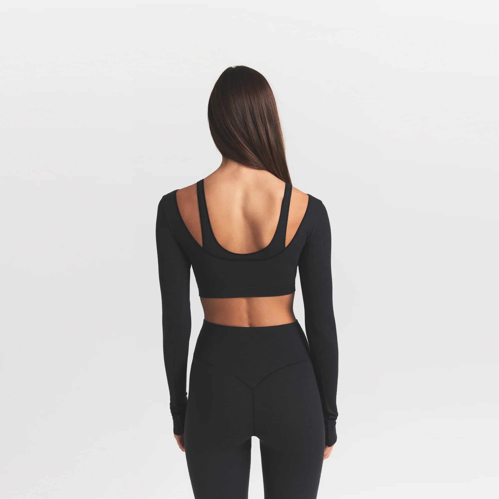 WOOL RIB LONG SLEEVE CROPPED TOP | OBSIDIAN