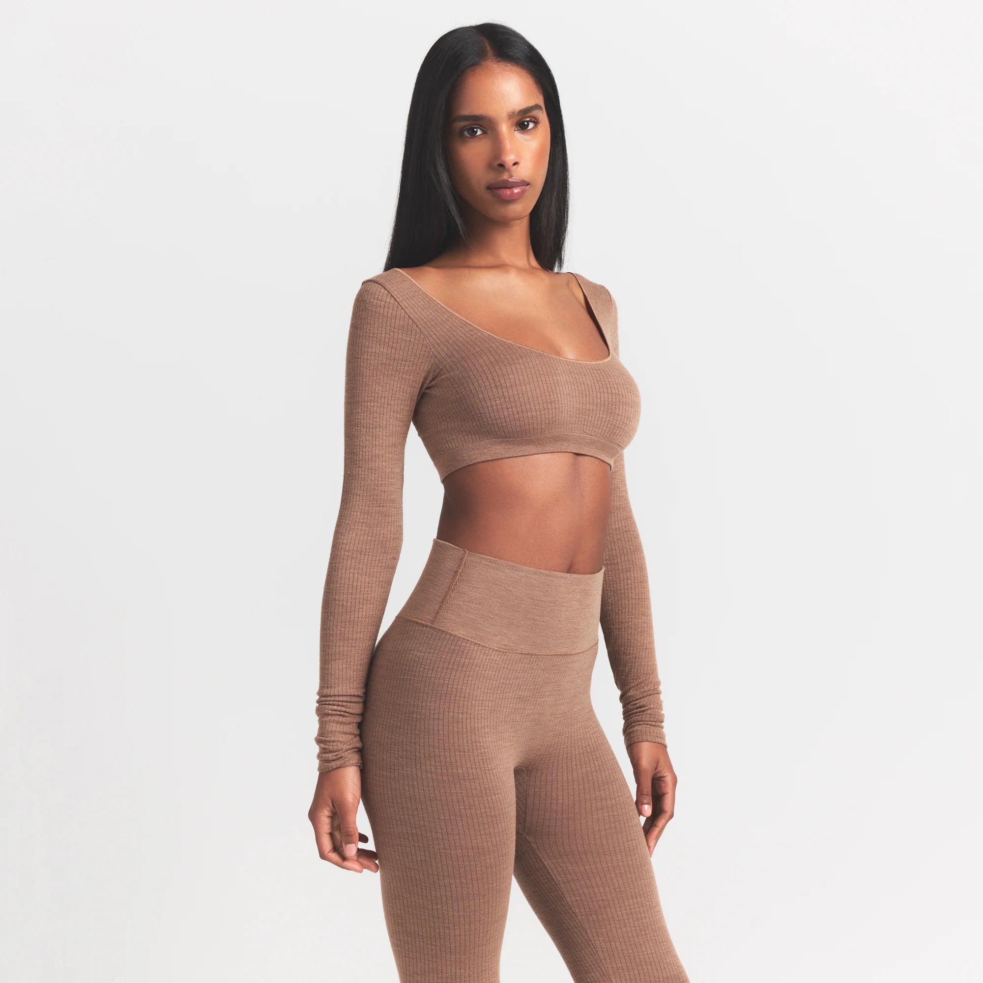 WOOL RIB LONG SLEEVE CROPPED TOP | SIENNA