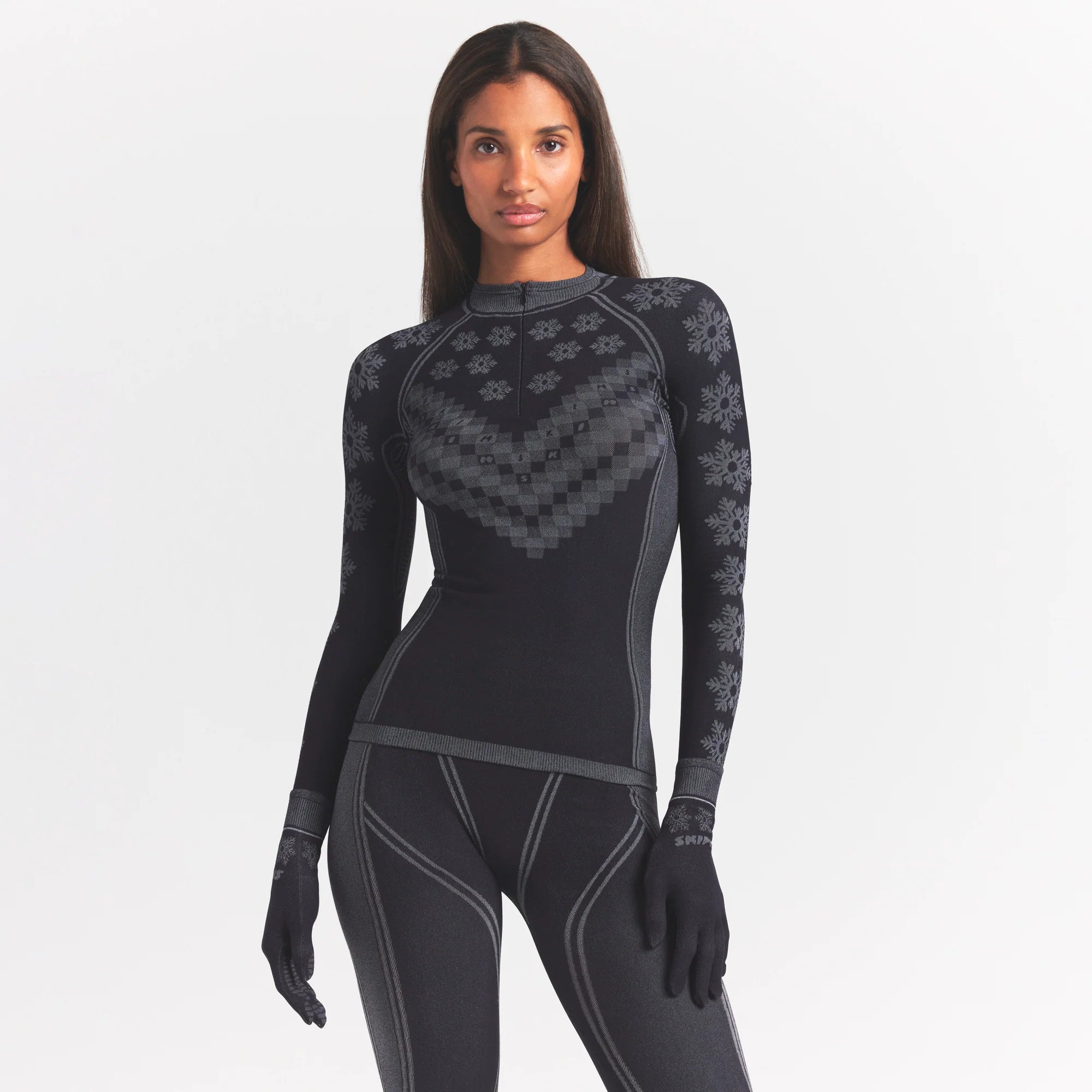 SKIMS FIRST LAYERS HALF ZIP LONG SLEEVE | OBSIDIAN WINTER FAIRISLE