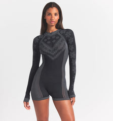 SKIMS FIRST LAYERS HALF ZIP ONESIE | OBSIDIAN WINTER FAIRISLE