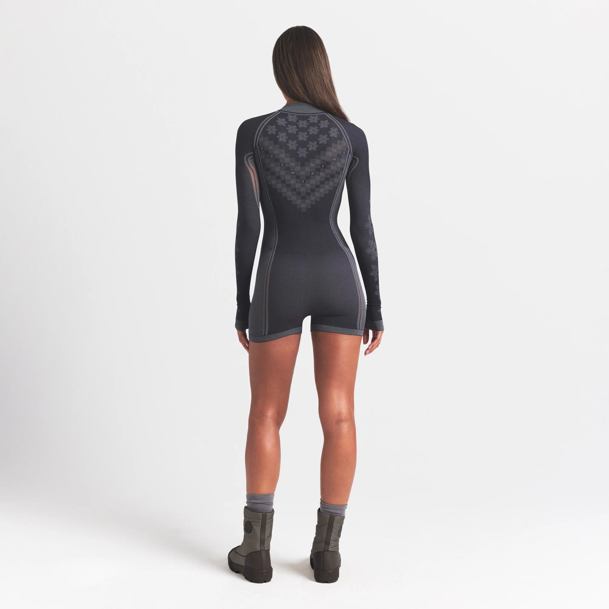 SKIMS FIRST LAYERS HALF ZIP ONESIE | OBSIDIAN WINTER FAIRISLE