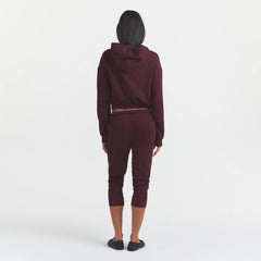 COTTON FLEECE CROPPED HOODIE WITH EMBOSSED LOGO | CURRANT