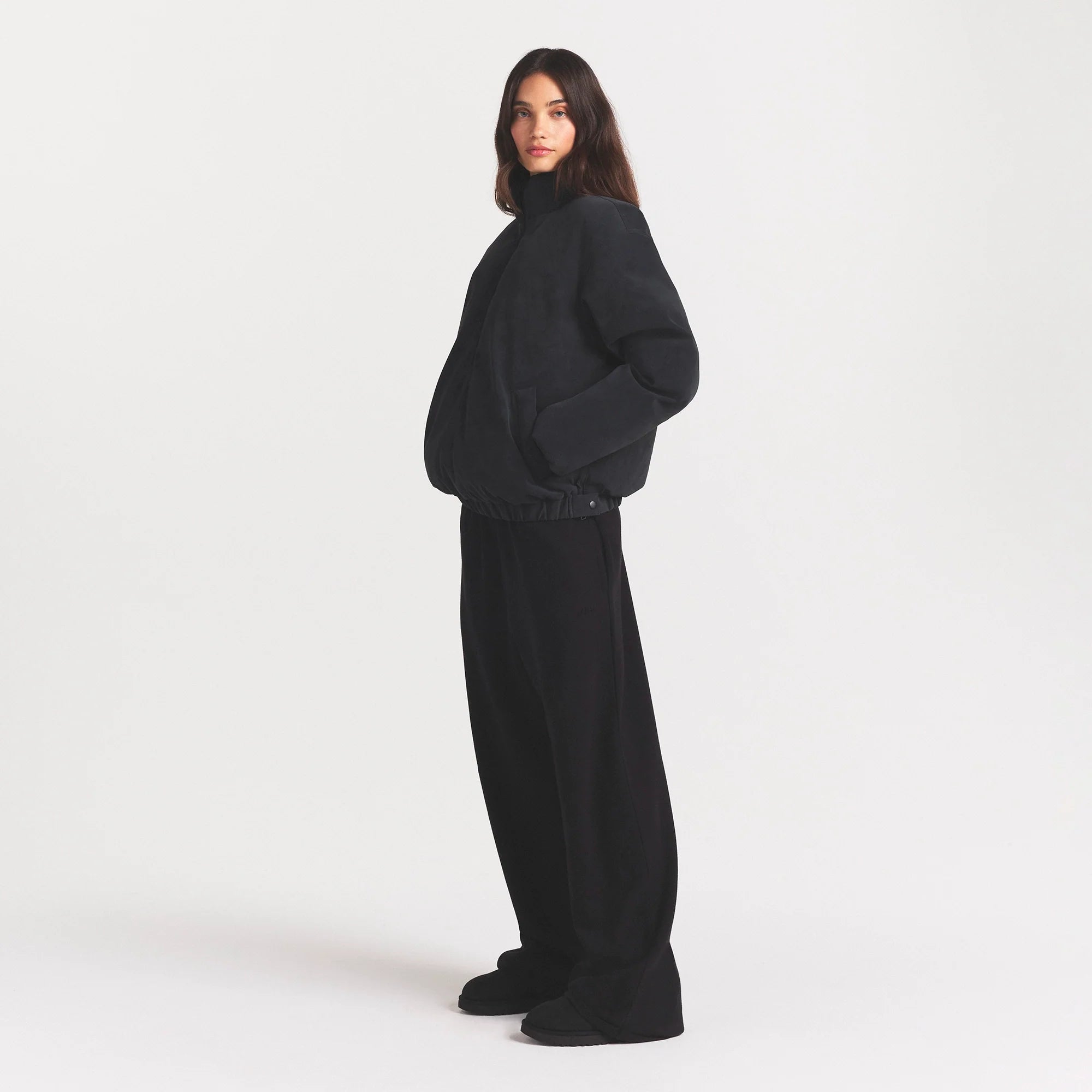 FAUX SUEDE HALF ZIP JACKET | ONYX
