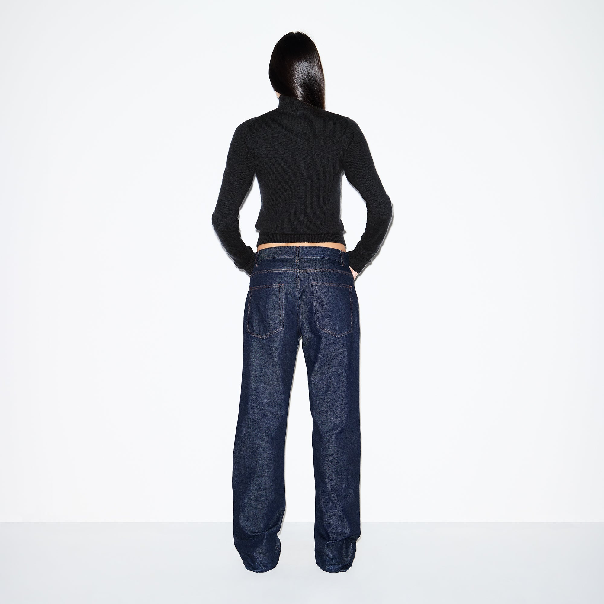 WOOL CASHMERE ZIP UP MOCK NECK SWEATER | ONYX