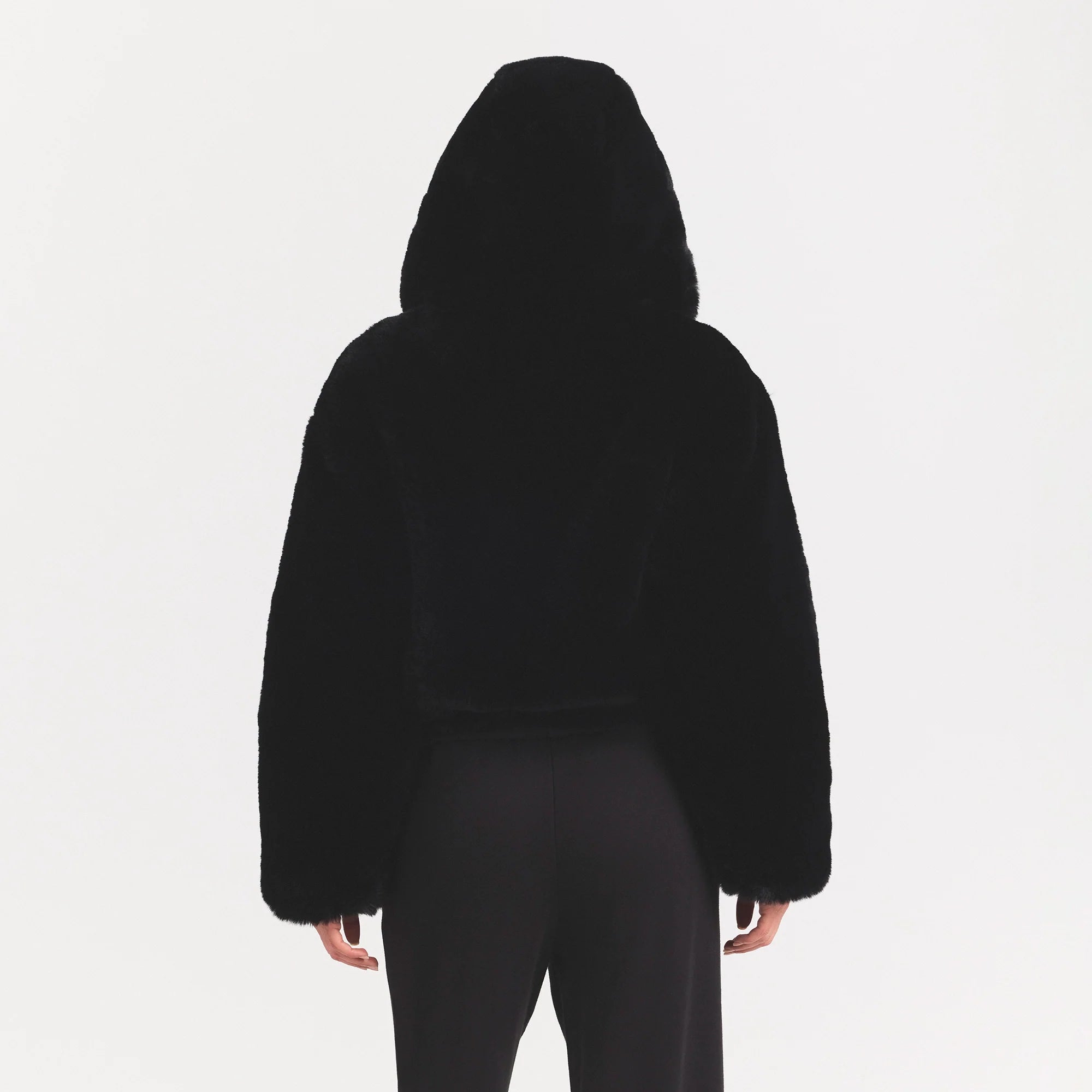 FAUX FUR HOODED ZIP UP JACKET | ONYX