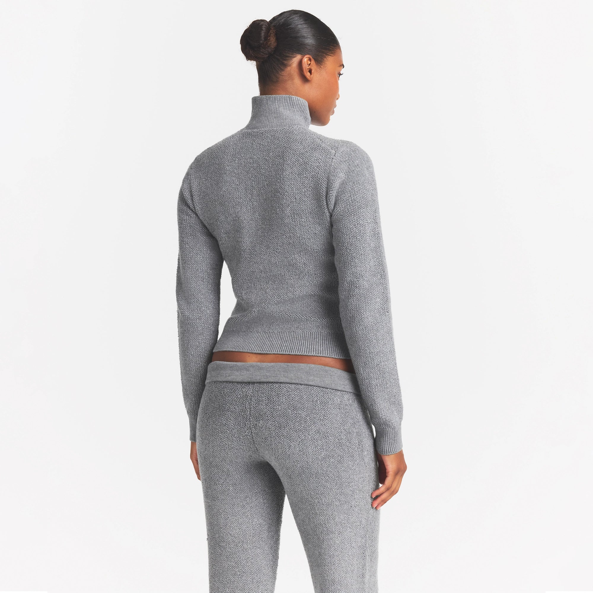 TEXTURED KNIT SHERPA ZIP UP | DARK HEATHER GREY