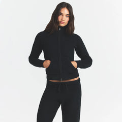 TEXTURED KNIT SHERPA ZIP UP | ONYX