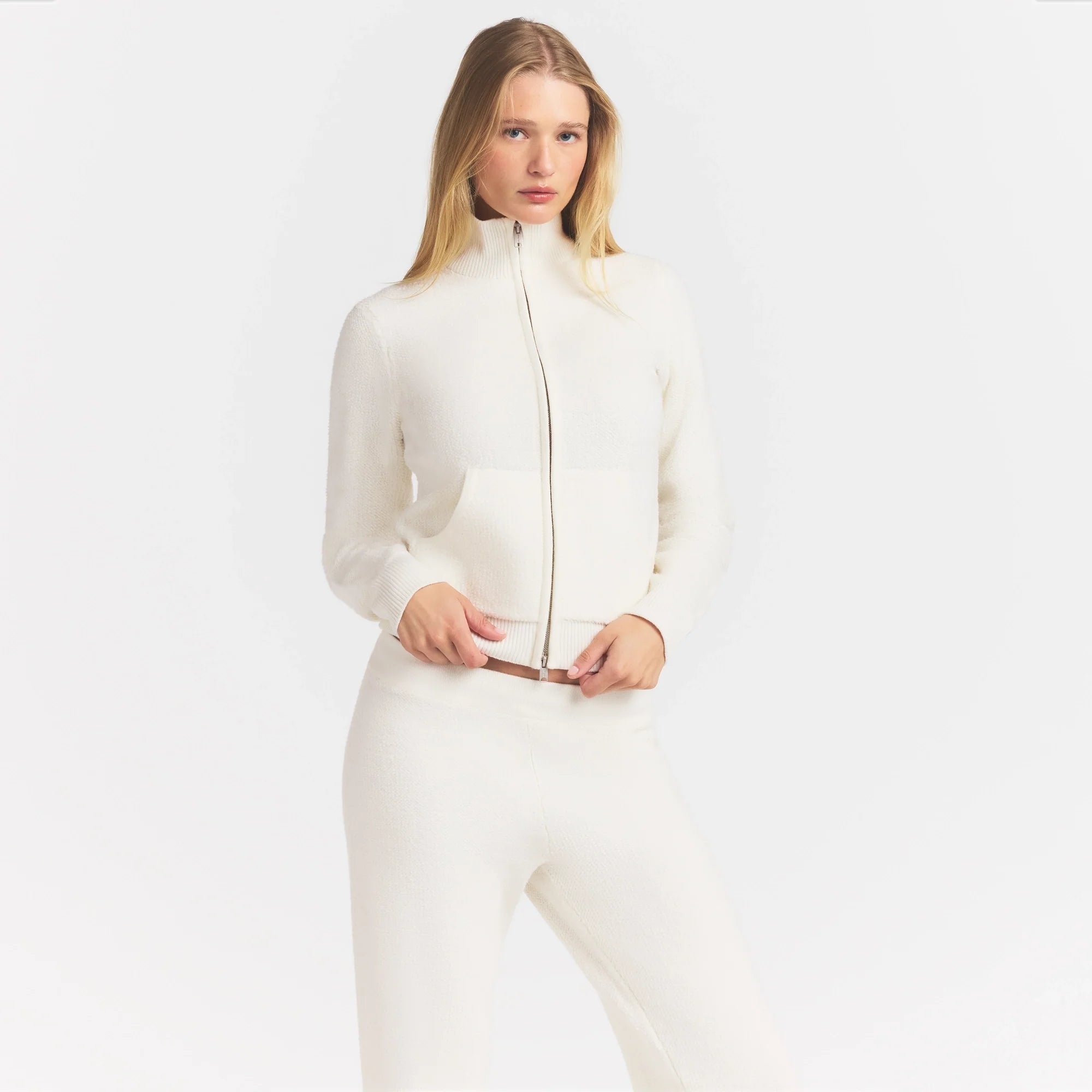 TEXTURED KNIT SHERPA ZIP UP | IVORY