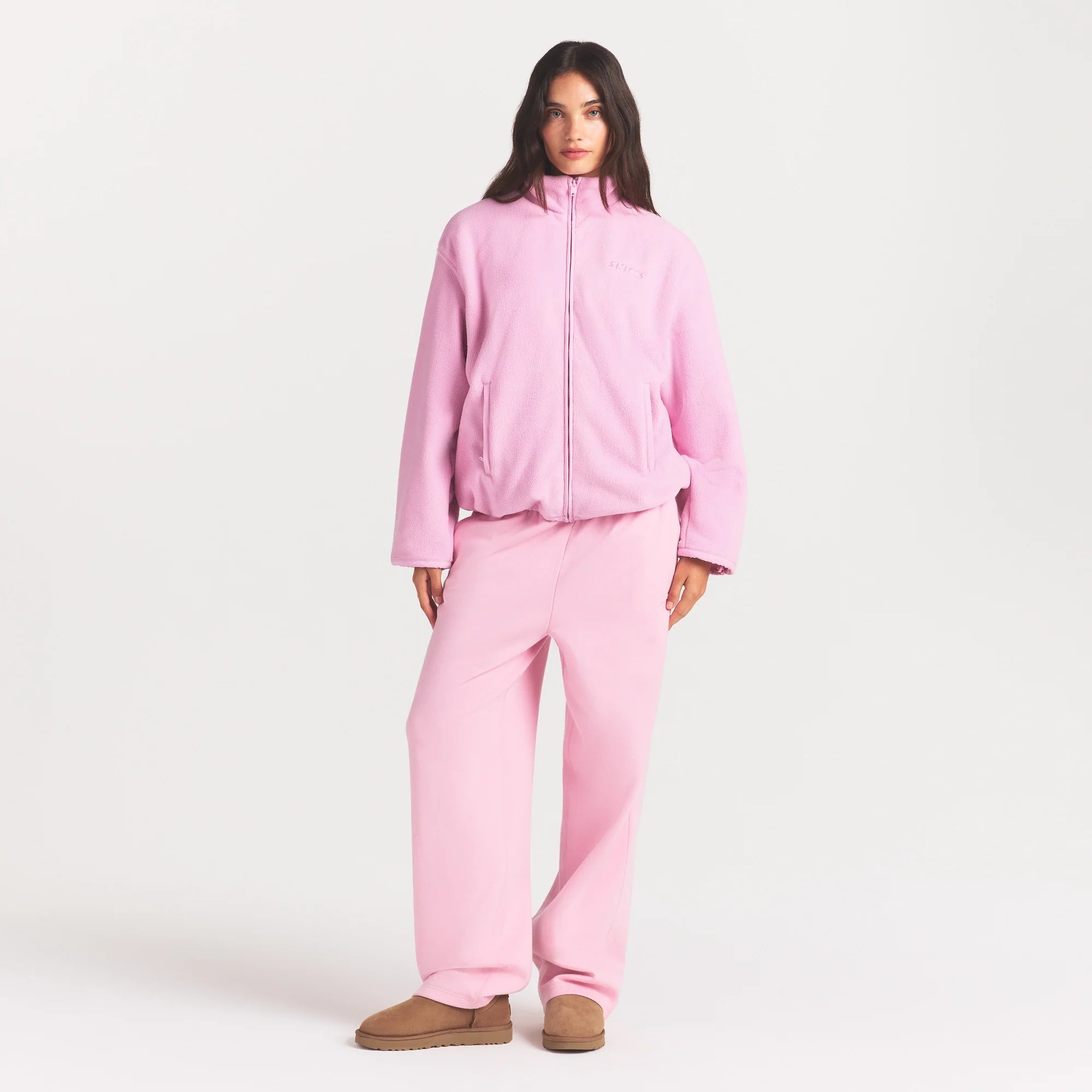 OUTDOOR FLEECE MOCK NECK ZIP UP JACKET | BUBBLE GUM