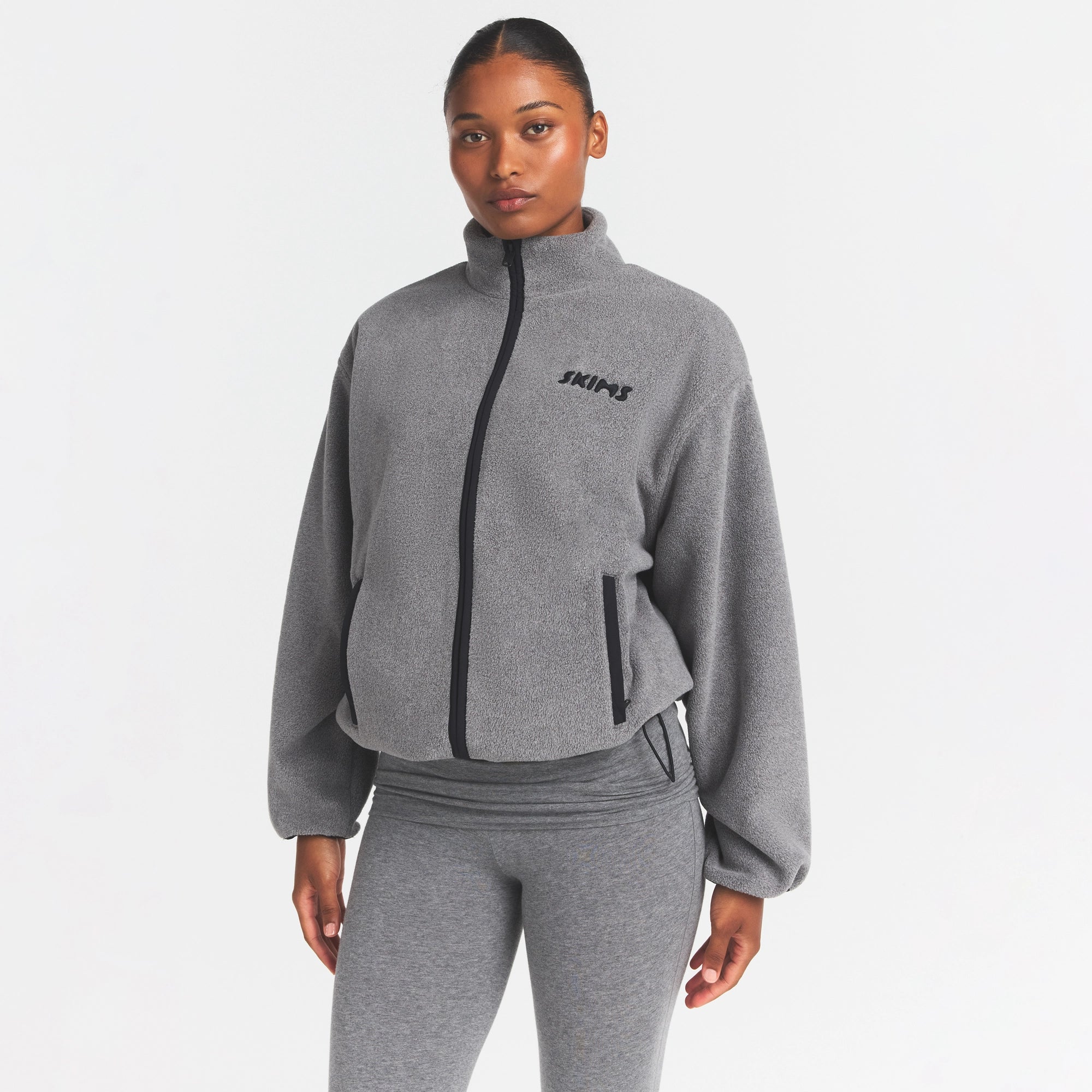 OUTDOOR FLEECE MOCK NECK ZIP UP JACKET | DARK HEATHER GREY