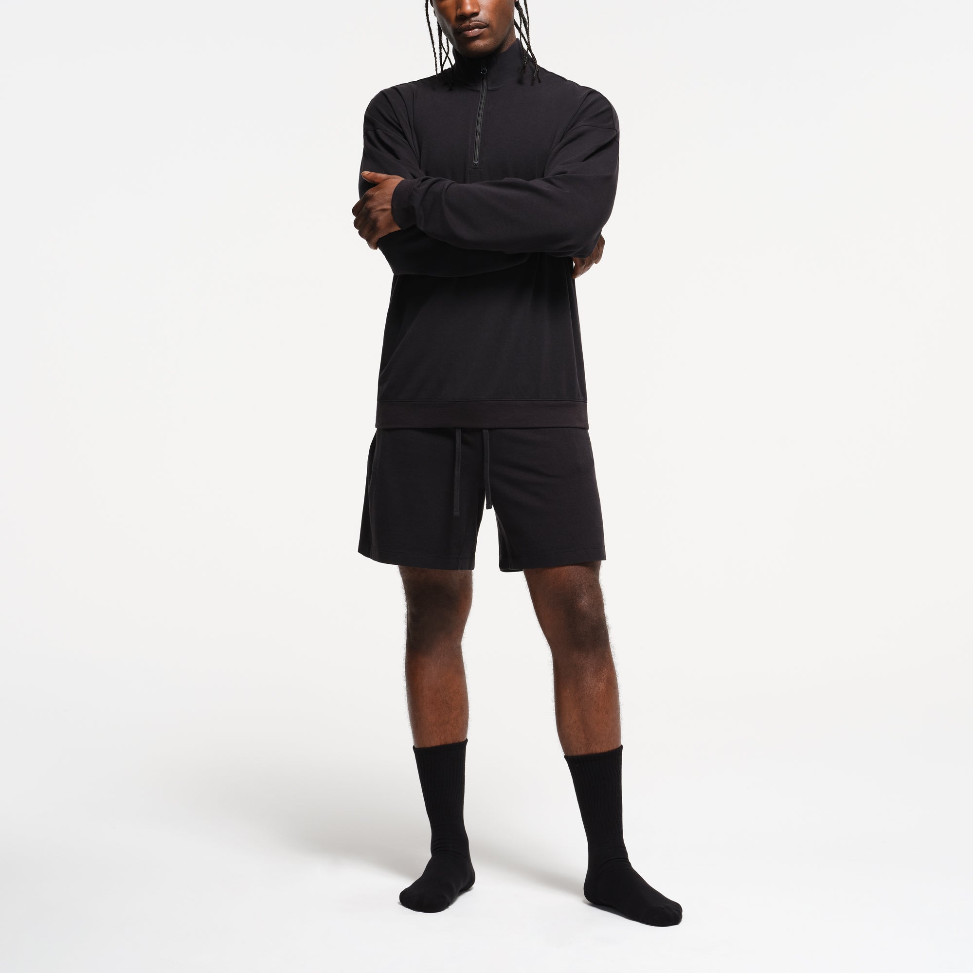 JERSEY LOUNGE MENS RELAXED QUARTER ZIP PULLOVER | OBSIDIAN