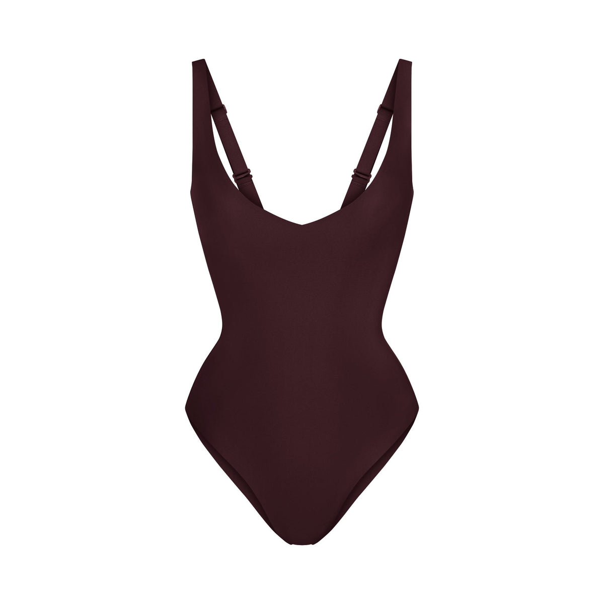 SKIMS BODY UNLINED PLUNGE THONG BODYSUIT | CURRANT