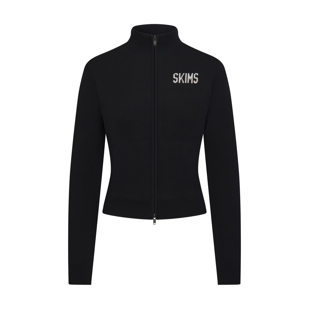 SWEATER KNIT LOGO ZIP UP MOCK NECK SWEATER | ONYX EGRET