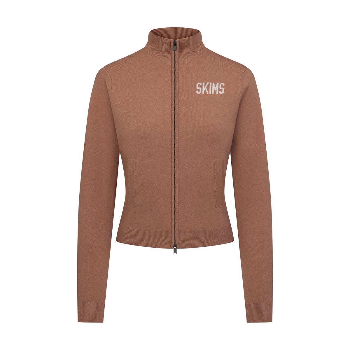 SWEATER KNIT LOGO ZIP UP MOCK NECK SWEATER | SIENNA EGRET
