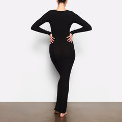 SOFT LOUNGE LONG SLEEVE DRESS | ONYX