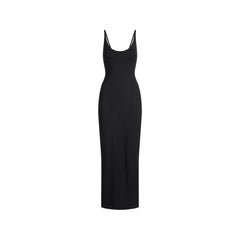 SMOOTH LAYERS SKIMPY SCOOP NECK LONG DRESS | OBSIDIAN