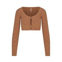 SNOW BUNNY CABLE KNIT CARDIGAN | DARK HONEY