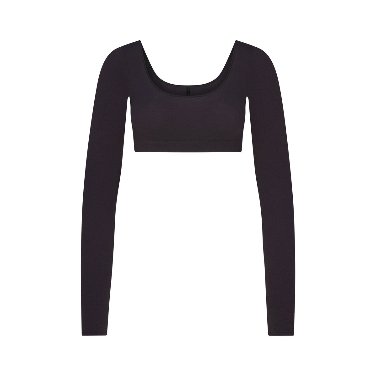 WOOL RIB LONG SLEEVE CROPPED TOP | OBSIDIAN