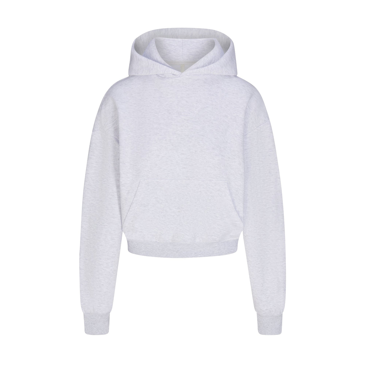 COTTON FLEECE CROPPED HOODIE WITH EMBOSSED LOGO | LIGHT HEATHER GREY