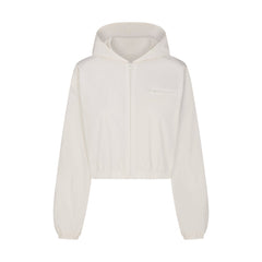 WOVEN COTTON CROPPED ZIP UP JACKET | EGRET