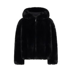 FAUX FUR HOODED ZIP UP JACKET | ONYX