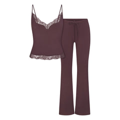 SKIMS SLEEP LACE CAMI AND PANT SLEEP SET | RAISIN