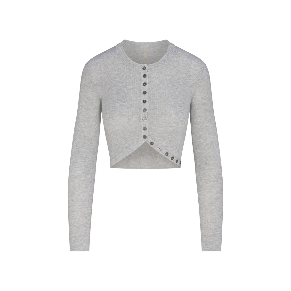 ESSENTIAL KNIT ROUNDED CROPPED CARDIGAN | MID HEATHER GREY