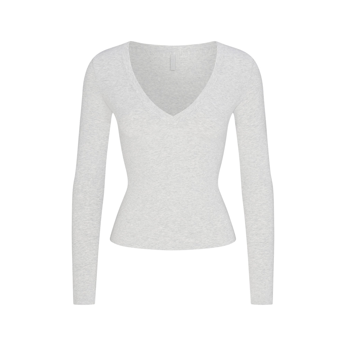 COTTON JERSEY V NECK LONG SLEEVE TOP | LIGHT HEATHER GREY