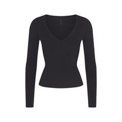 COTTON JERSEY V NECK LONG SLEEVE TOP  | SOOT