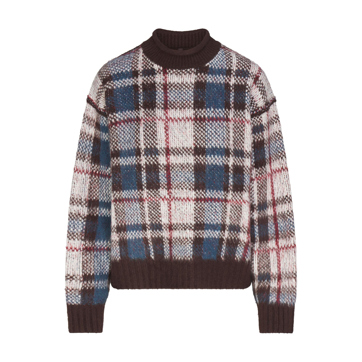 TEXTURED KNIT BRUSHED BOXY PULLOVER | PHOENIX INDIGO PLAID