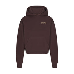 COTTON FLEECE HOODIE WITH EMBOSSED LOGO | ESPRESSO