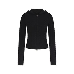 SWEATER KNIT CABLE ZIP UP HOODIE | ONYX
