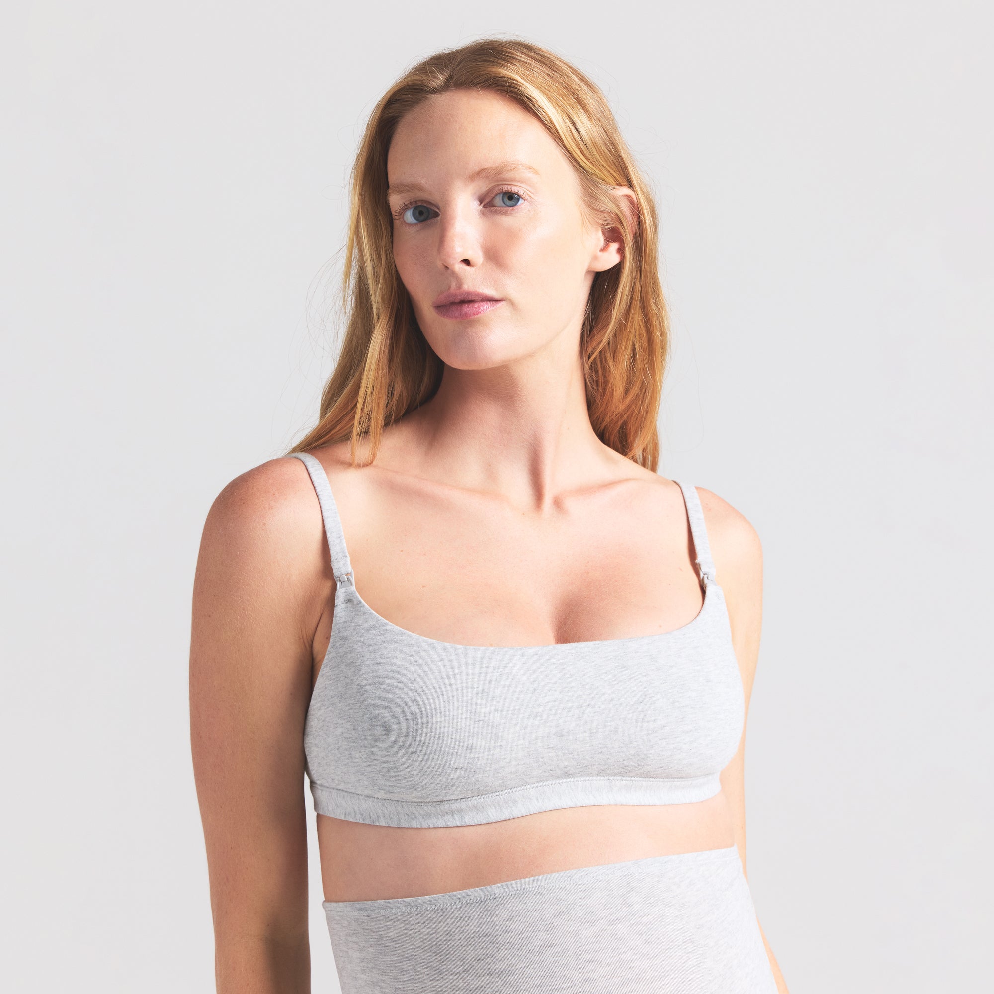 COTTON JERSEY MATERNITY NURSING SCOOP BRALETTE | LIGHT HEATHER GREY