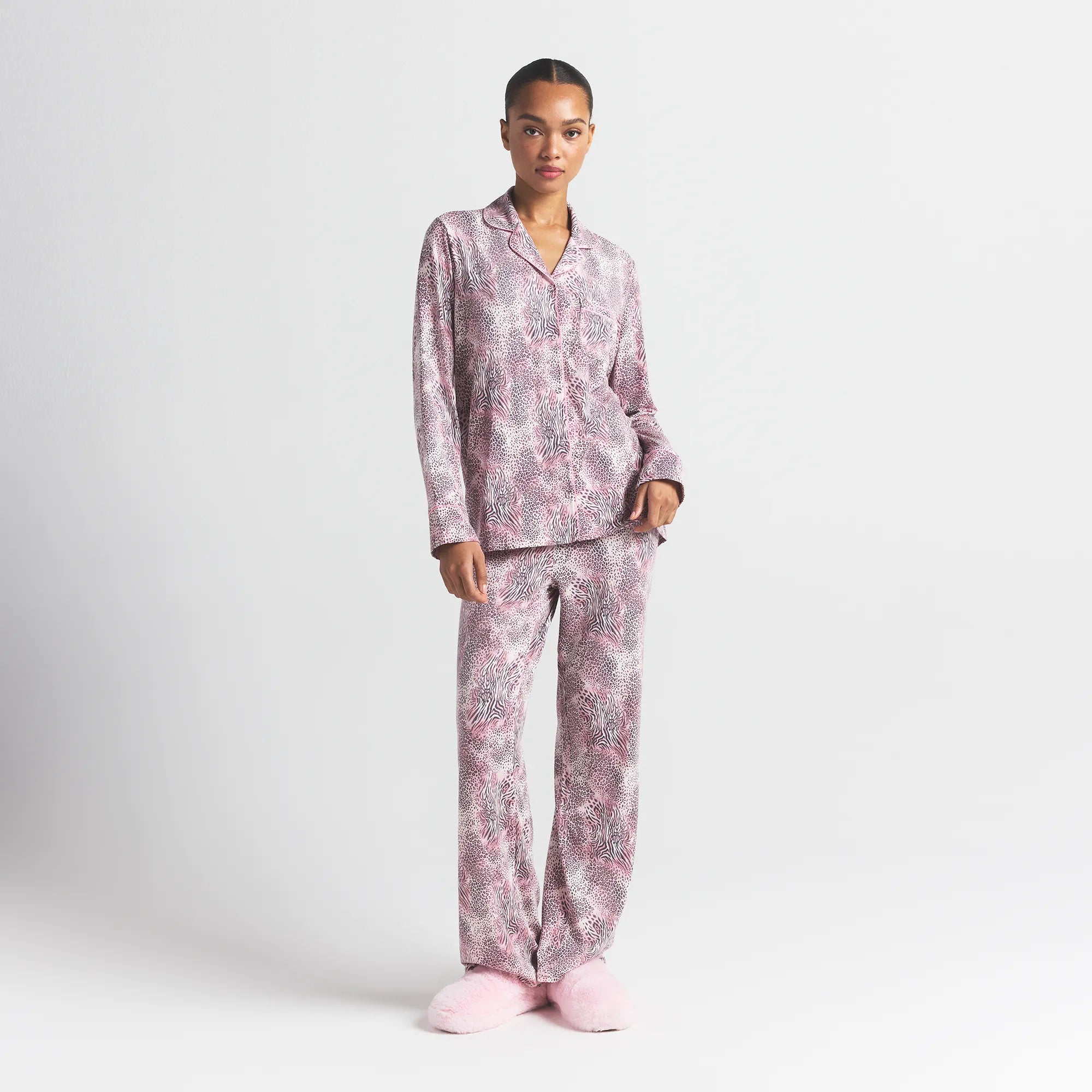 SKIMS SLEEP LONG SLEEVE BUTTON UP SLEEP SET | BLOOM MINI MULTI ANIMAL