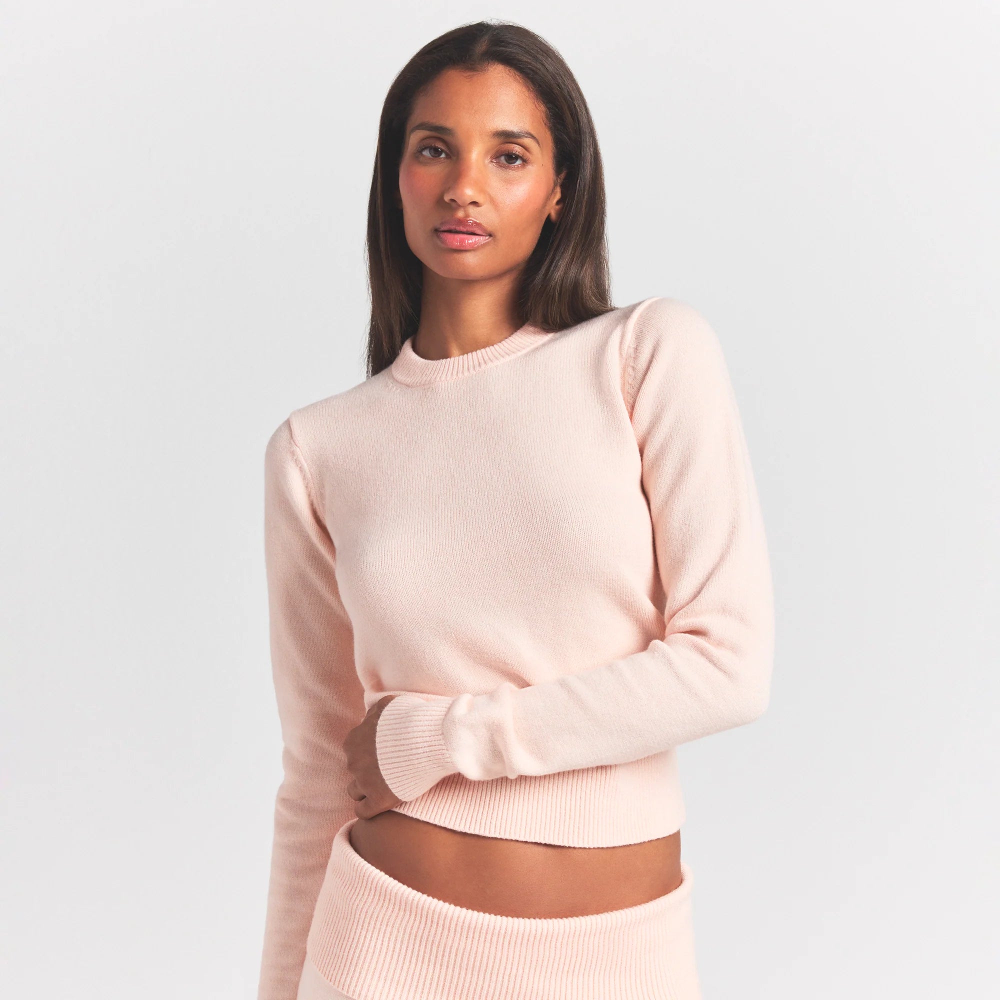 WOOL CASHMERE LONG SLEEVE FITTED CREW NECK | PRIMROSE