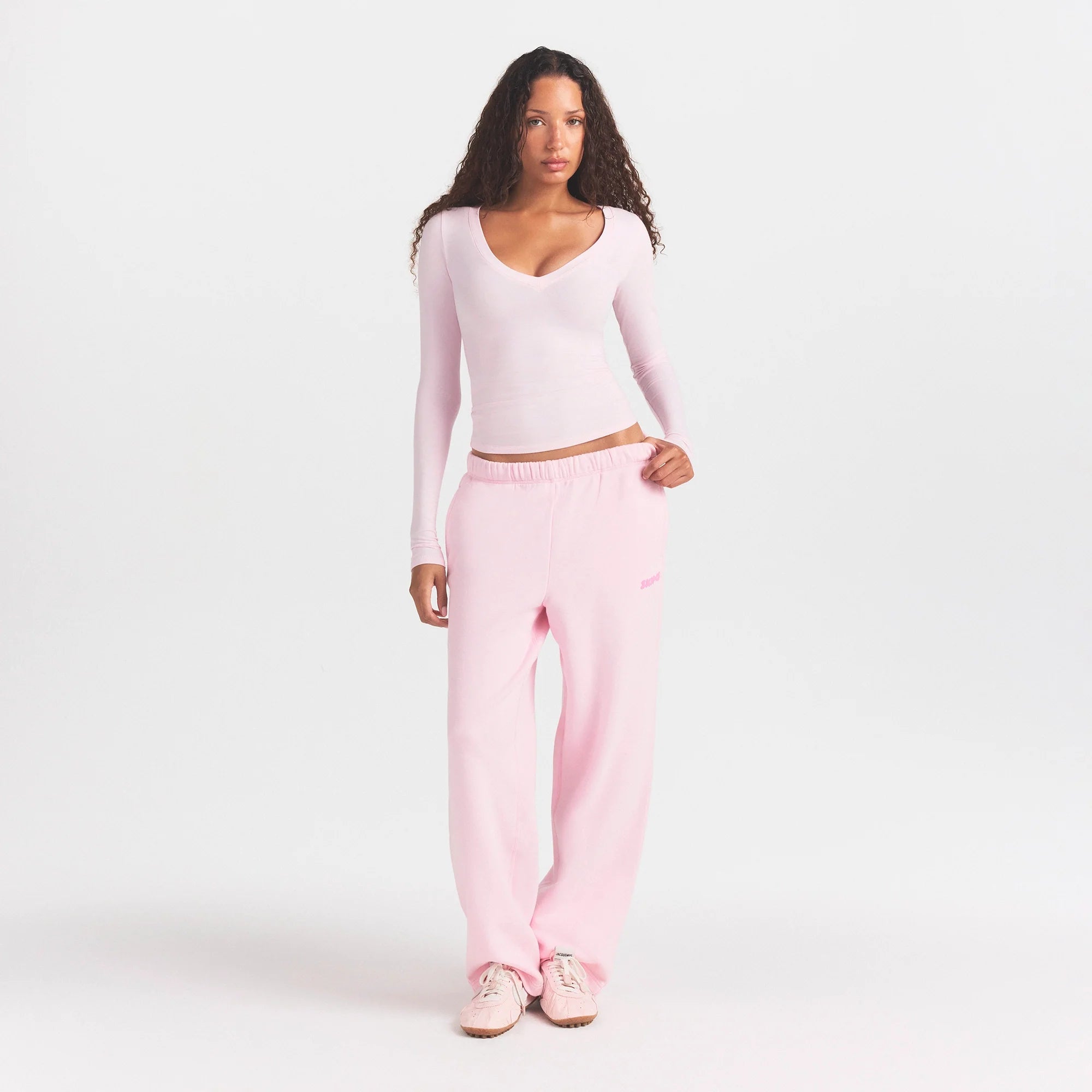 COTTON JERSEY V NECK LONG SLEEVE TOP | CHERRY BLOSSOM