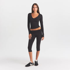 COTTON JERSEY V NECK LONG SLEEVE TOP  | SOOT