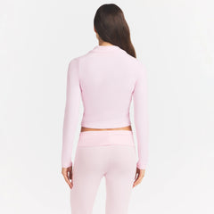 SWEATER KNIT LONG SLEEVE CROPPED POLO | CHERRY BLOSSOM