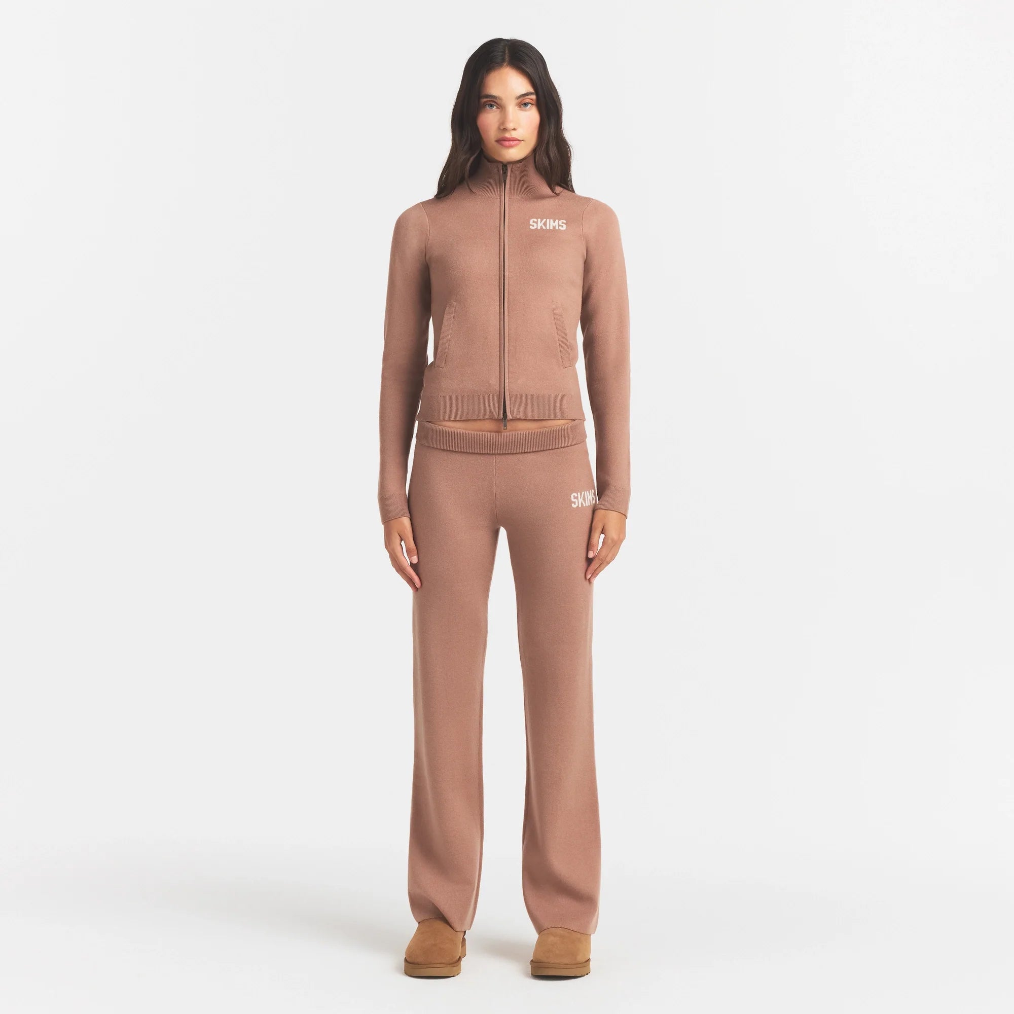 SWEATER KNIT LOGO ZIP UP MOCK NECK SWEATER | SIENNA EGRET
