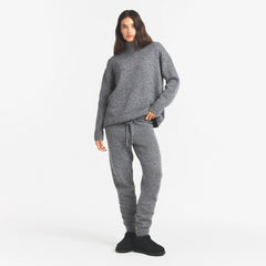 TWEED KNIT TEXTURED OVERSIZED TURTLENECK | DARK HEATHER GREY