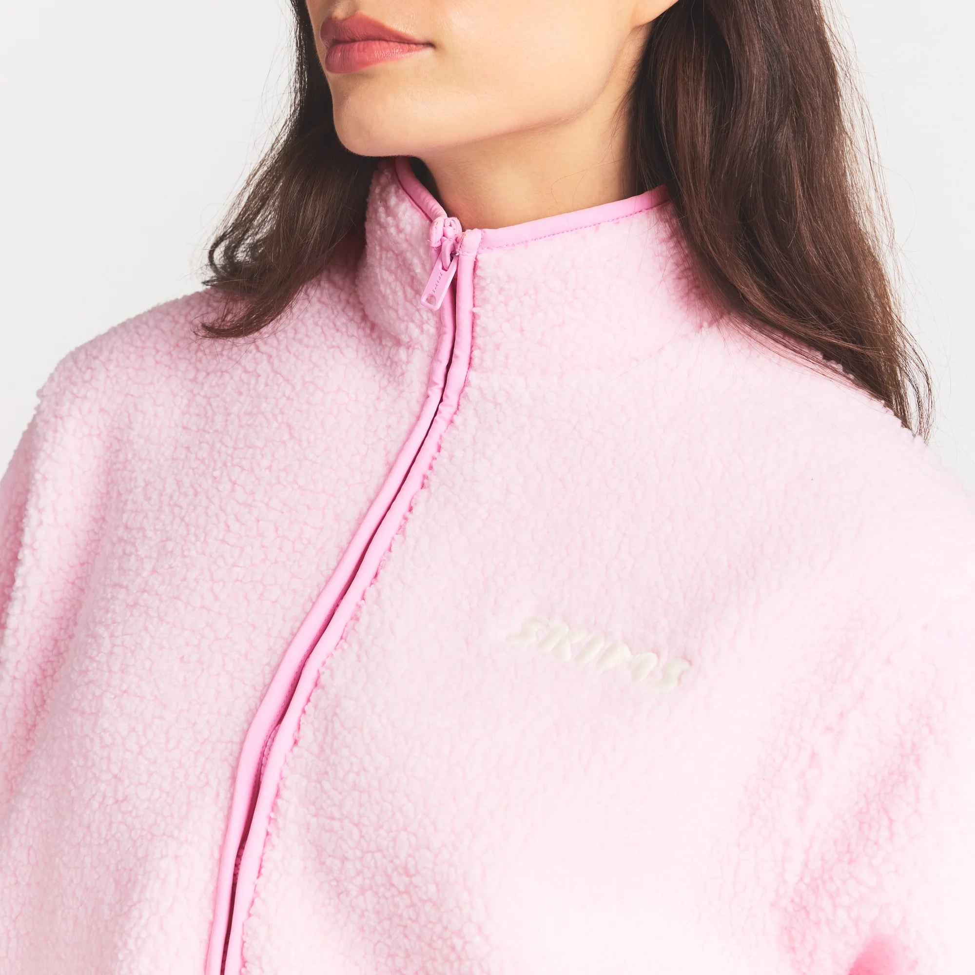 TEDDY BOXY ZIP UP JACKET | CHERRY BLOSSOM