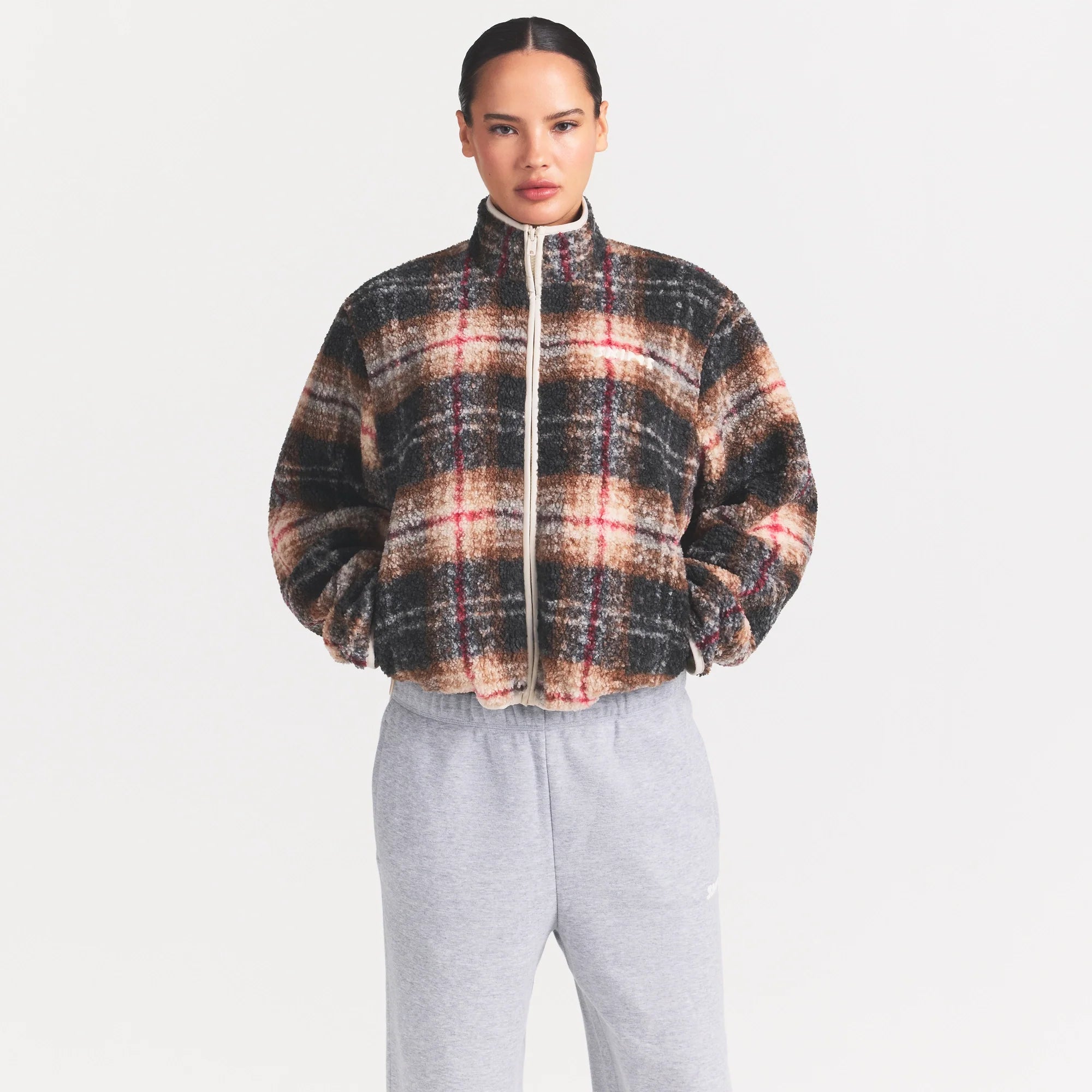 TEDDY BOXY ZIP UP JACKET | SIENNA HERITAGE PLAID