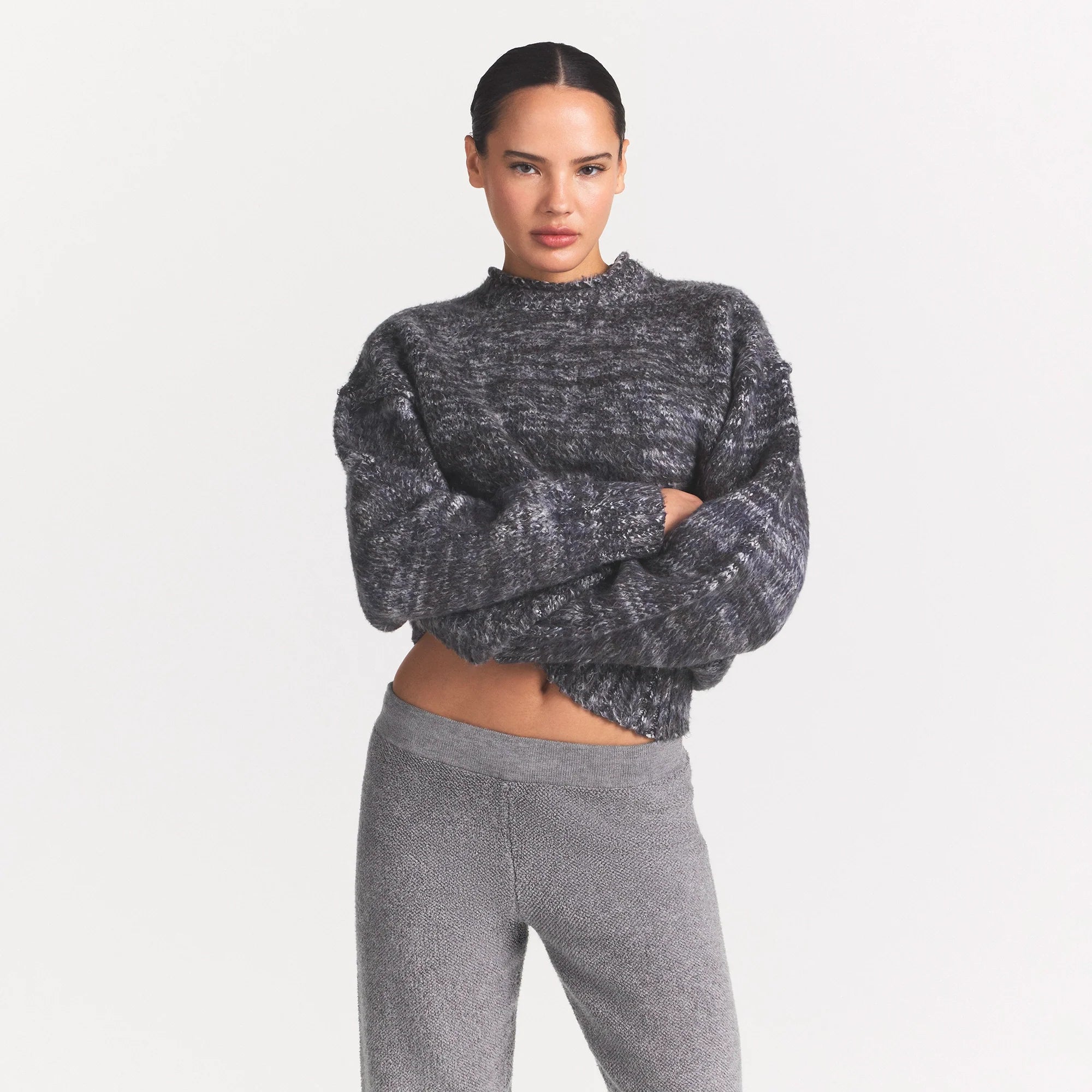 TEXTURED KNIT BRUSHED OVERSIZED PULLOVER | LAGOON HEATHER