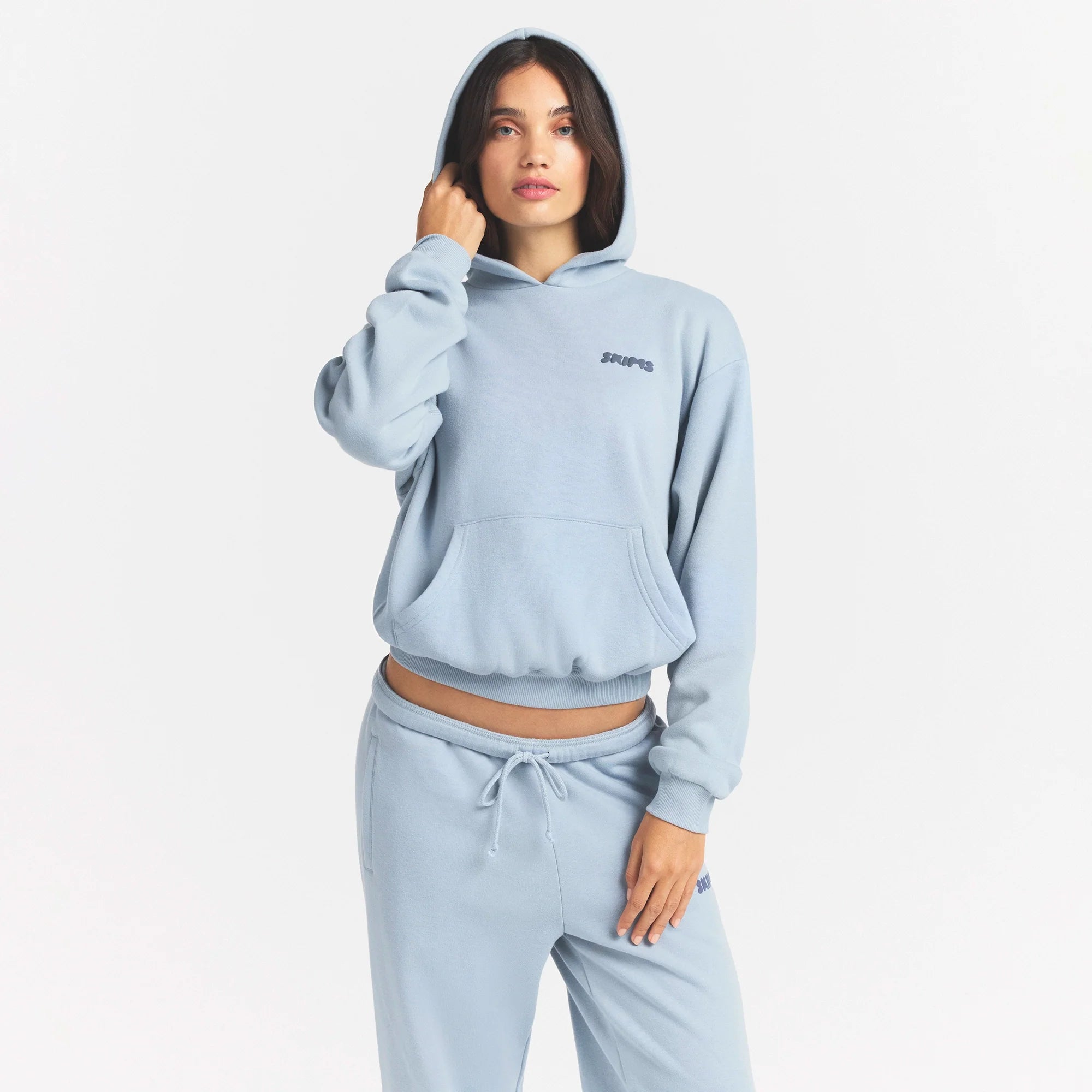 COTTON FLEECE HOODIE WITH EMBOSSED LOGO | FOG