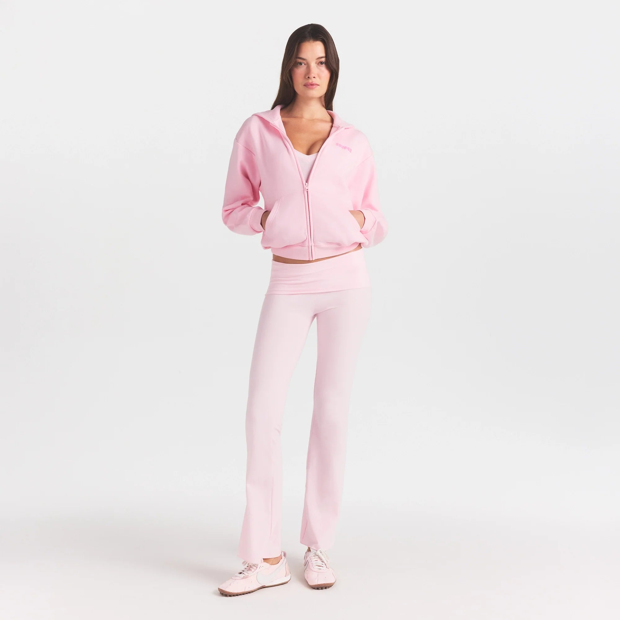 COTTON FLEECE ZIP UP HOODIE WITH EMBOSSED LOGO | CHERRY BLOSSOM