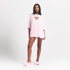 WORN IN JERSEY OVERSIZED HEART T-SHIRT | BABY PINK